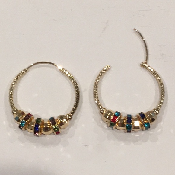 Multi Color Rhinestone Hoop Earrings & Necklace Set - Picture 4 of 6